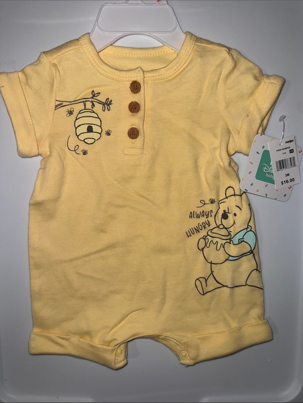 Disney Yellow Winnie the Pooh Honey Baby Romper